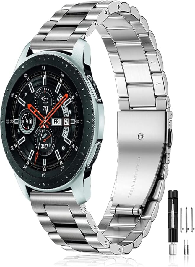 Olytop Metal Band for Samsung Galaxy Watch 3 45mm Bands, Galaxy Watch 46mm Bands SM-R800, Gear S3 Frontier, Classic Watch Bands, 22mm Stainless Steel Metal Watch Strap Wristband for Women Men